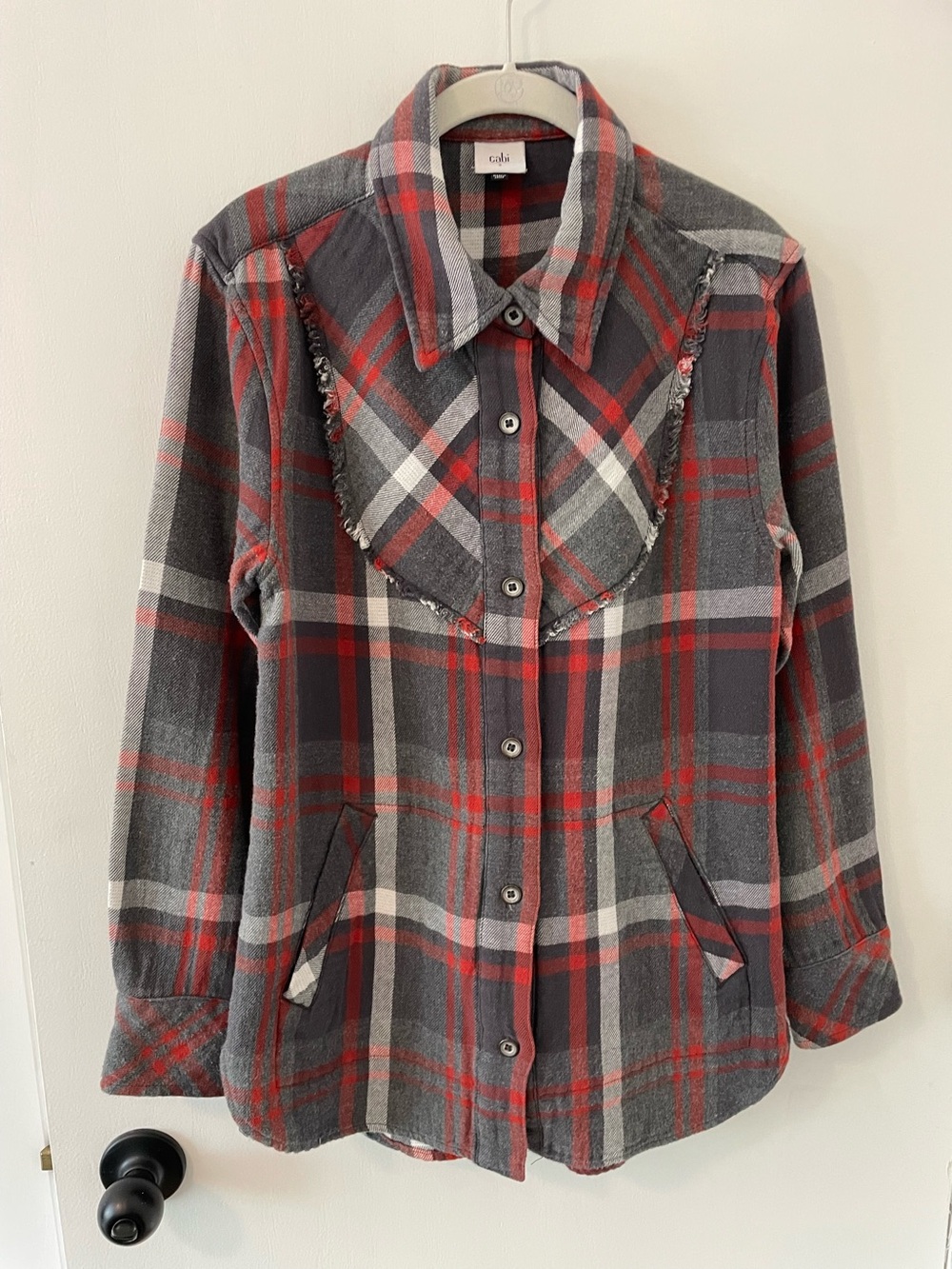 Cabi Tavern Flannel Gray Orange Red White Brown Shacket Jacket Small. 50